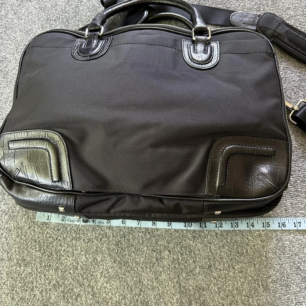 TUMI Black Ballistic Nylon Croc Embossed Leather Laptop Briefcase Bag